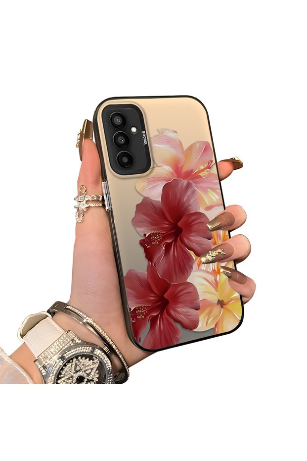 Samsung Galaxy F23 Compatible Silicone Edge Hard Back Case Couple Phone Case with Floral Pattern