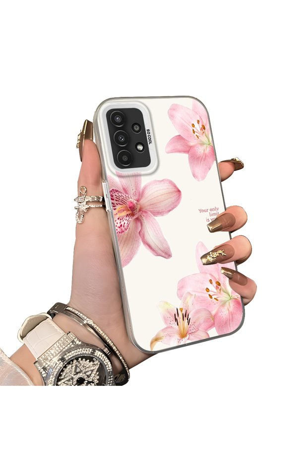 Samsung Galaxy A13 Compatible Silicone Edge Hard Back Case Couple Phone Case with Floral Pattern