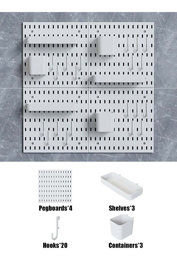 CozyNest Pegboard Wall Organizer Kit, Wall Shelf Storage Display Rack, 4 Pack Modular Hanging, White