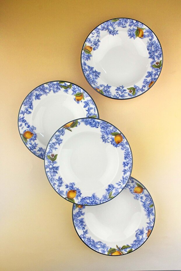Lemon & Blue Blanc 4 Piece Porcelain Dinner Plate