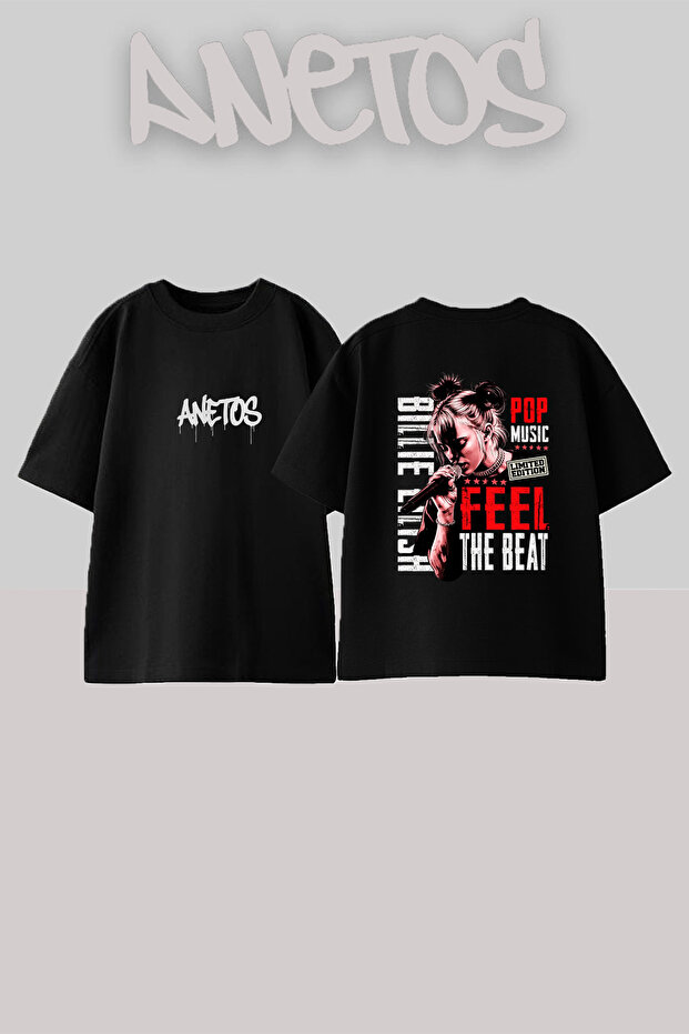 Billie Eilish_148 Design Printed Oversize Black T-Shirt