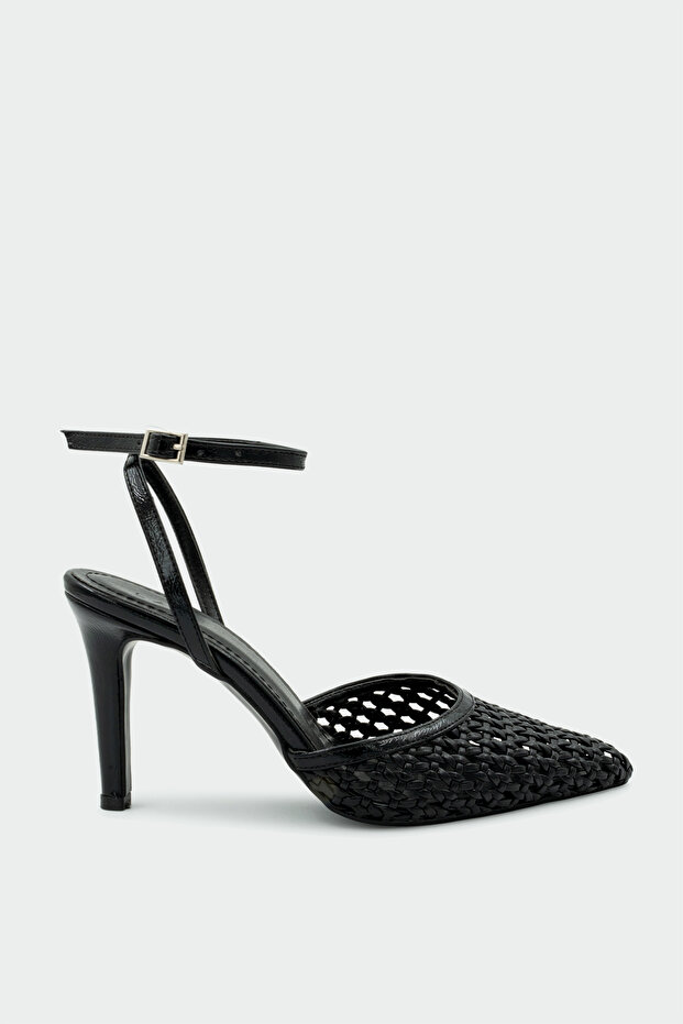 Erich Knitted Detailed Women's Black Heeled Shoes