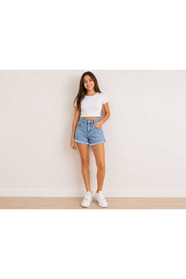 Star Stone Embroidery Girls Kor Shorts