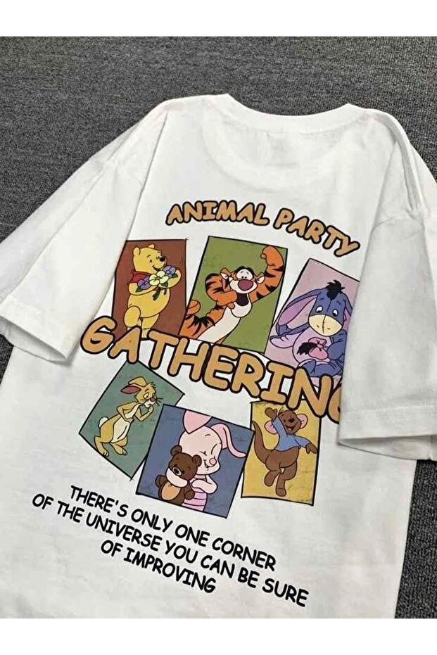 Animation Printed White Oversize Unisex T-Shirt Basic Comfortable Fit Daily Tshirt