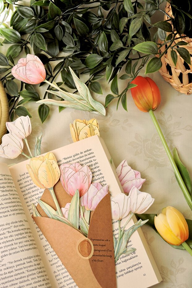 Tulip Bouquet Tulips Floral Decorative Paper - Bookmark 10 Pcs