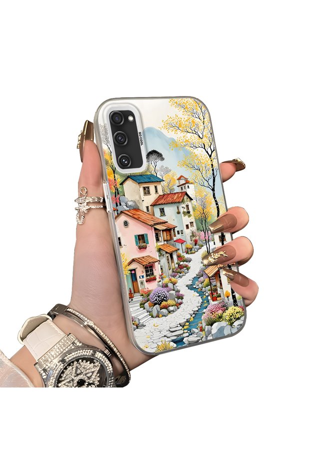 Samsung Galaxy S20 Fe Compatible Silicone Edge Hard Back Case Couple Phone Case Landscape Pattern