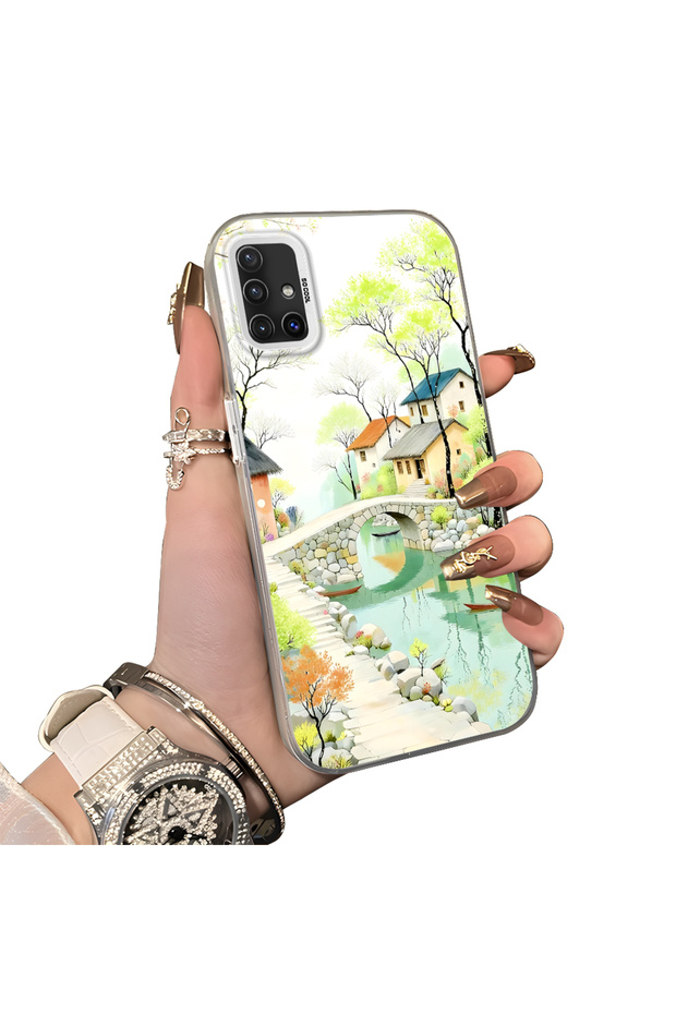 Samsung Galaxy A51 Compatible Silicone Edge Hard Back Case Couple Phone Case Landscape Pattern