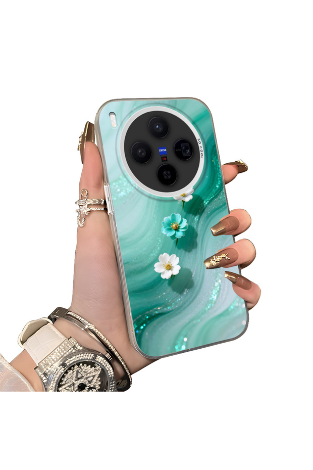 Vivo X300 Compatible Silicone Edge Hard Back Case Couple Phone Case with Floral Pattern