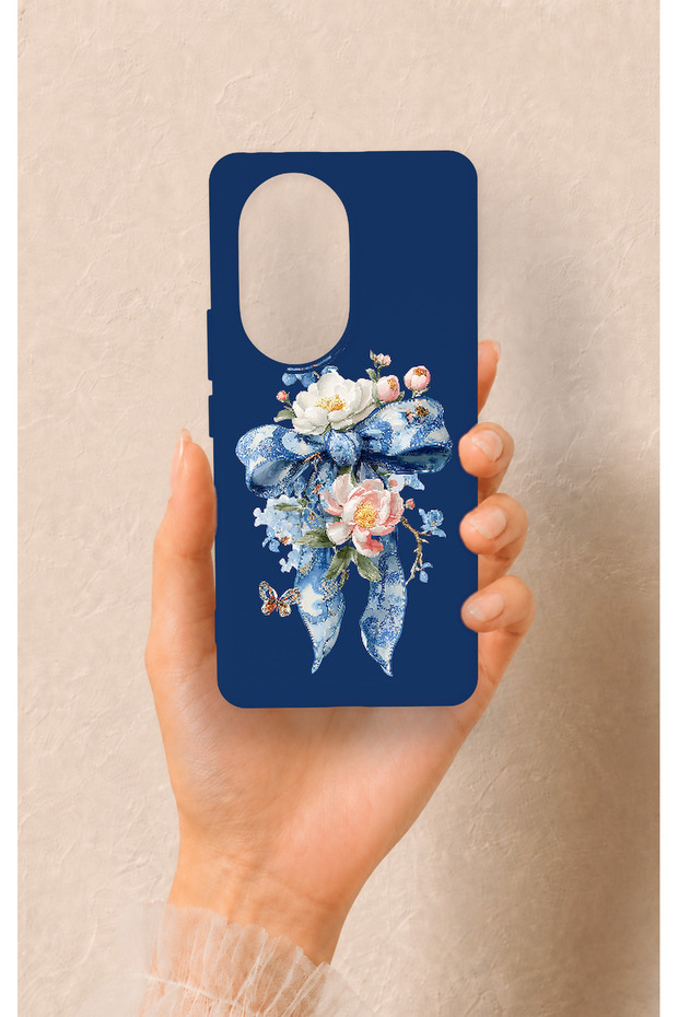 Honor 200 Pro 5g Compatible Blue Ribbon Flower Pattern Silicone Case