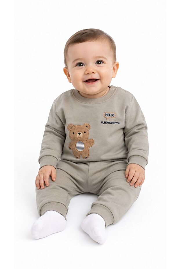 Baby Boy Seasonal Cotton 2-Piece Set Embroidered Patterned Sweatshirt and Sweatpants 6-12 Months