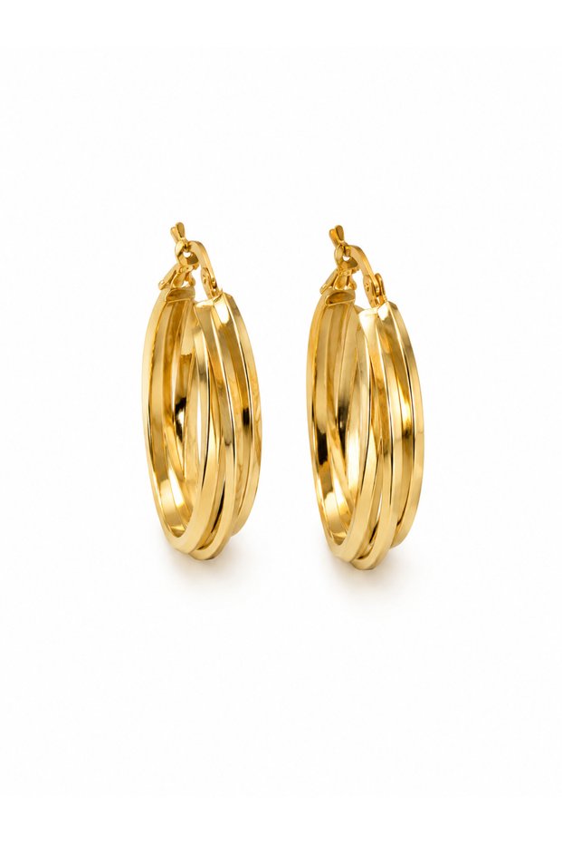 Gold Color Twist Hoop Earrings Stainless Steel Women's Earrings