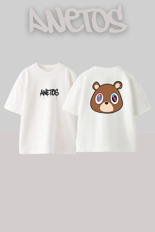 Dropout Bear_4 Design Printed Unisex Oversize White Tshirt