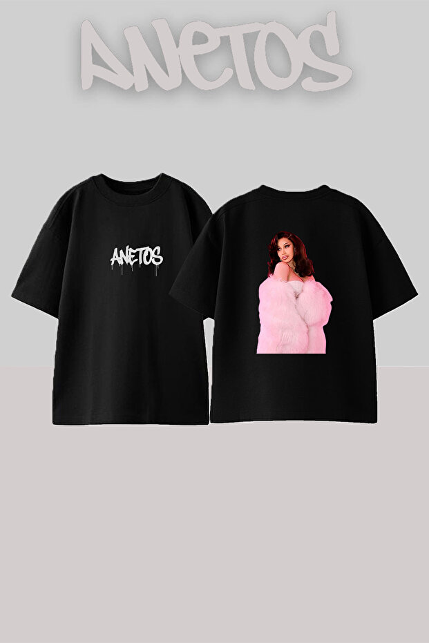 Cardi B_25 Design Printed Unisex Oversize Black Tshirt
