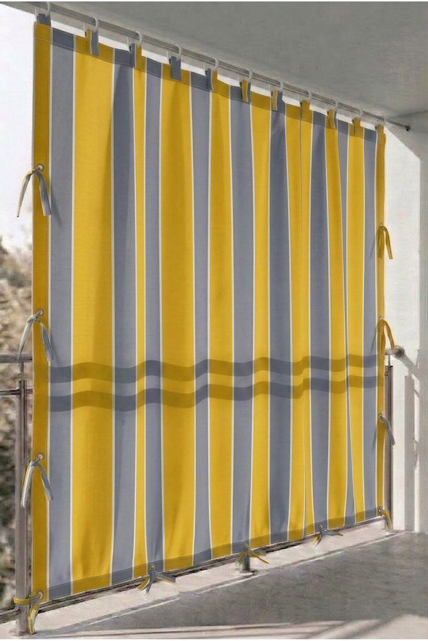 Garden Tarpaulin with Top Rings and 3 Side Eyelets |   Balcony & Terrace Curtain |   Yellow - Gray