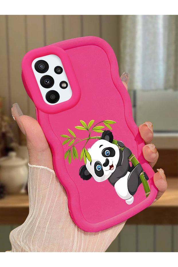 Samsung Galaxy A23 Compatible Case Camera Protector Red Silicone Couple Phone Case Panda Pattern