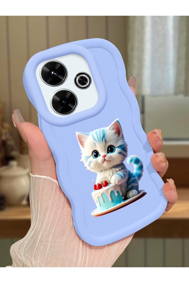 Redmi 13 4g Compatible Case Camera Protector Blue Silicone Couple Phone Case Cat Pattern