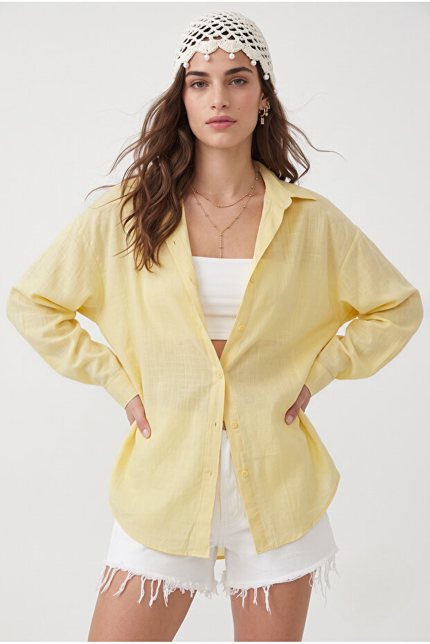 Women's Patrick 100% Cotton Long Sleeve Woven Yellow Shirt