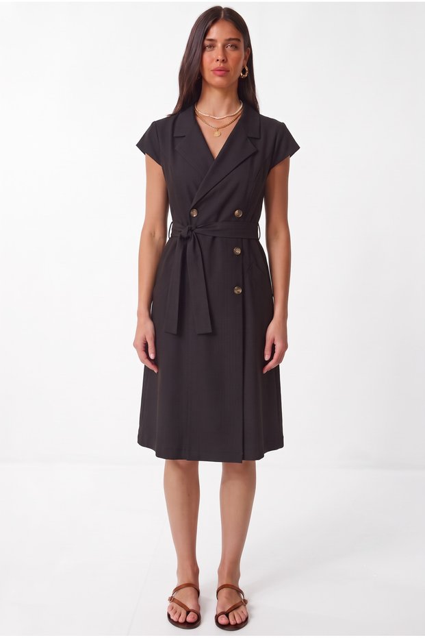 Women's Jacket Collar Belted Sleeveless Jacket Dress
