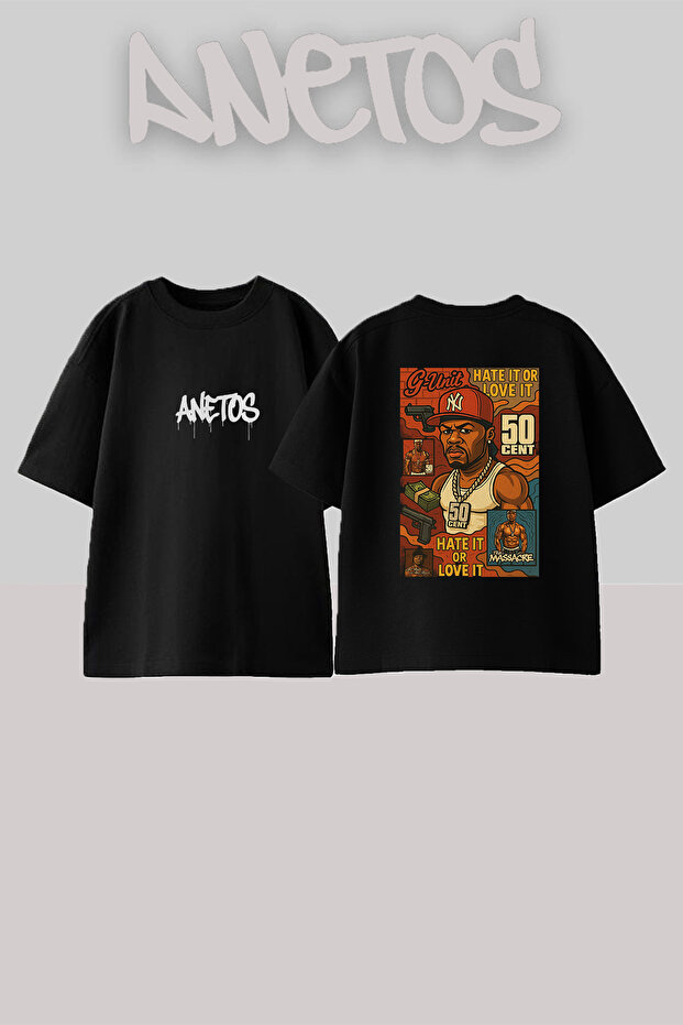 50 Cent g Unit_2 Design Printed Unisex Oversize Black Tshirt