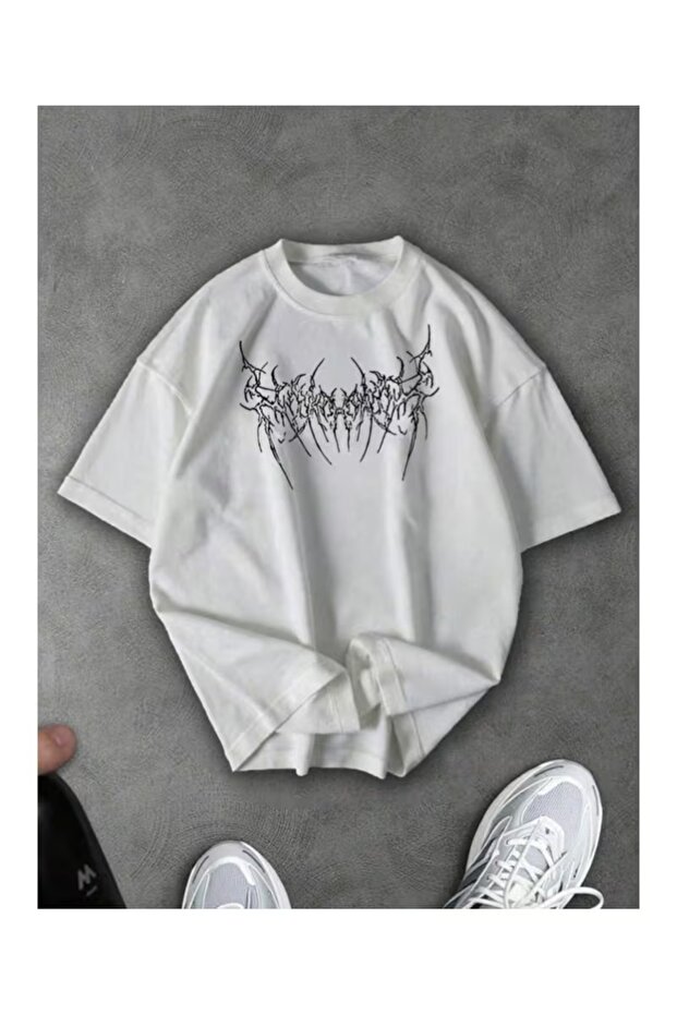 Men's Y2K Printed Oversized T-Shirt White