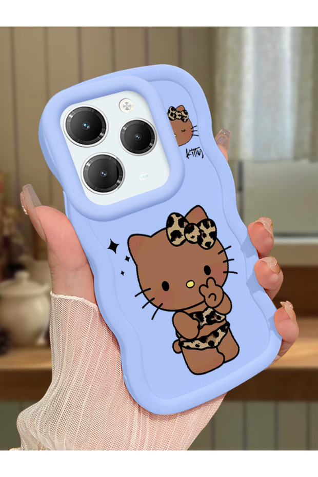 Infinix Hot 40 Compatible Case Camera Protector Blue Silicone Couple Phone Case Kitty Pattern