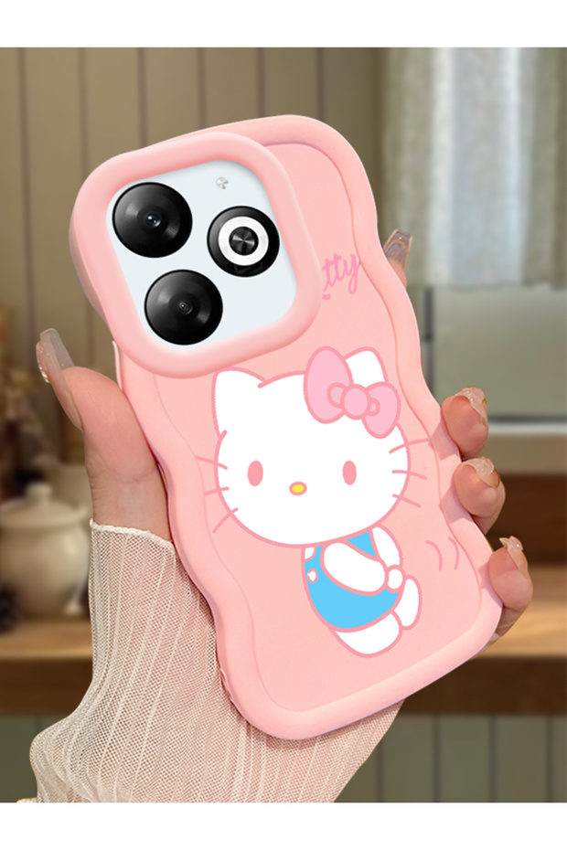 Infinix Smart 8 Compatible Case Camera Protector Pink Silicone Couple Phone Case Kitty Pattern