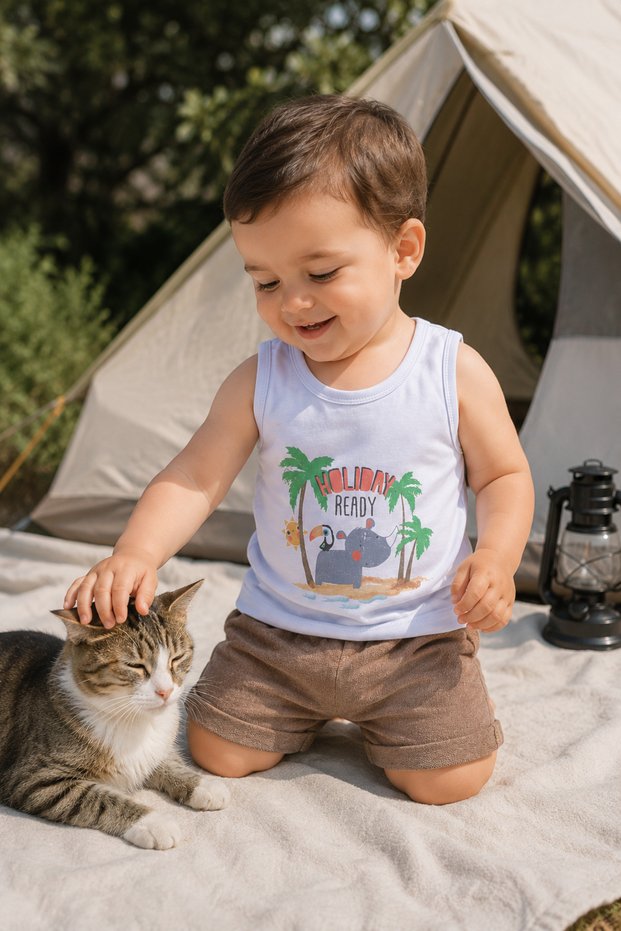 Holiday Print Baby Boy Tank Top Shorts Summer Set 3521