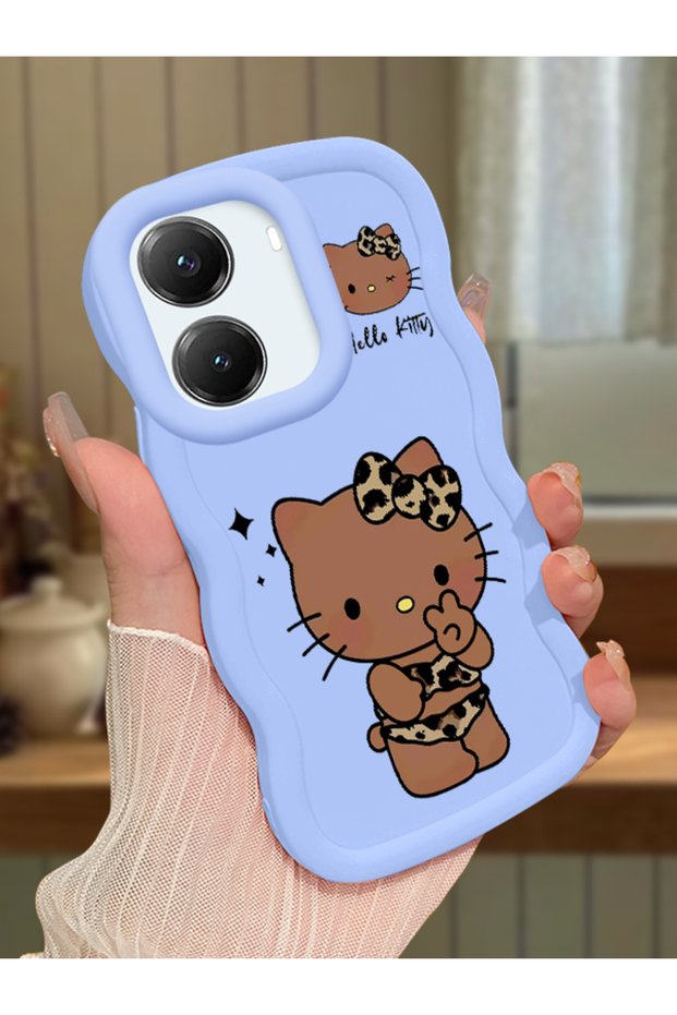 حافظة متوافقة مع هاتف Poco X7 Pro، حافظة حماية للكاميرا من السيليكون الأزرق، حافظة هاتف بنمط كيتي