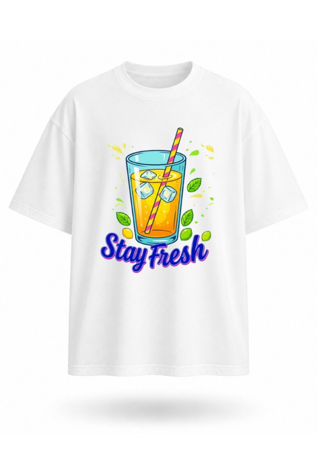 Stay Fresh Lemonade Printed Oversize Unisex T-Shirt Summer Themed Daily Casual Street Style