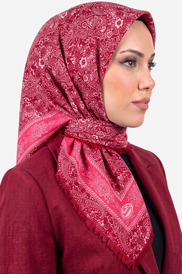 Women's Light Pink Authentic Shawl Patterned Flared Twill Scarf