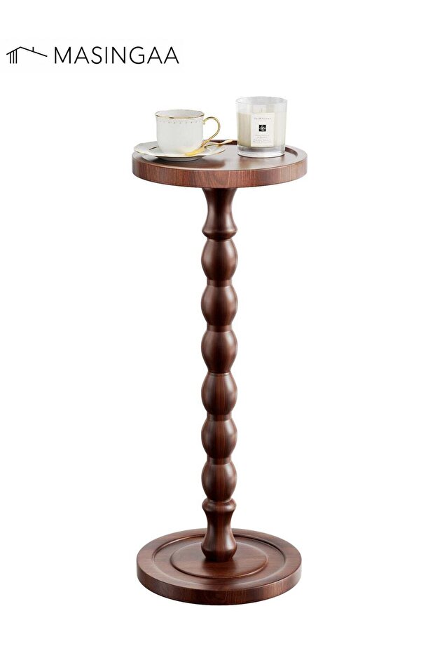 Solid Wood Coffee Table, Small Side Table for Small Spaces, Drink Table, Sturdy Wooden Base End Tables for Living Room, Bedroom, Corners, and Office, Dark Walnut, 9.4"W×23.8"H