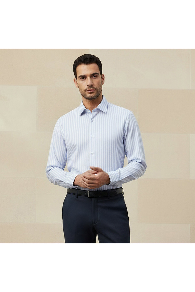 Men Slim Fit Collared Striped Long Sleeves Shirt