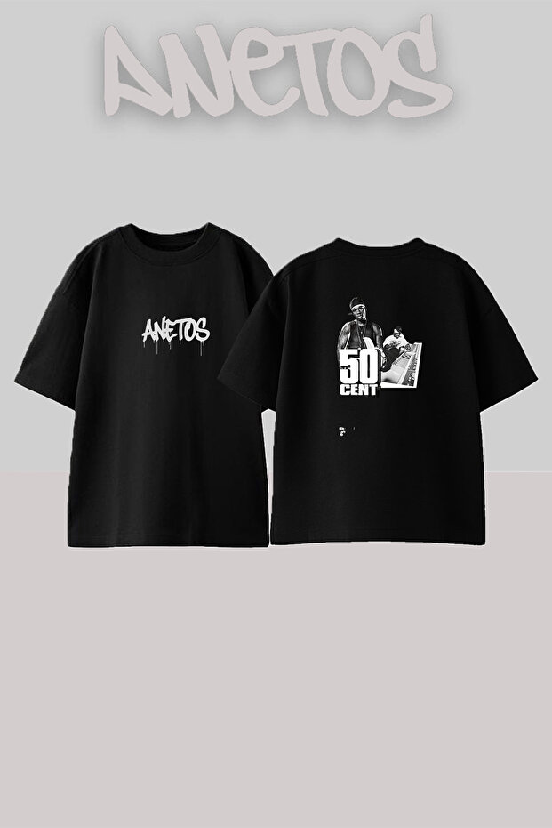 50 Cent_6 Design Printed Unisex Oversize Black Tshirt