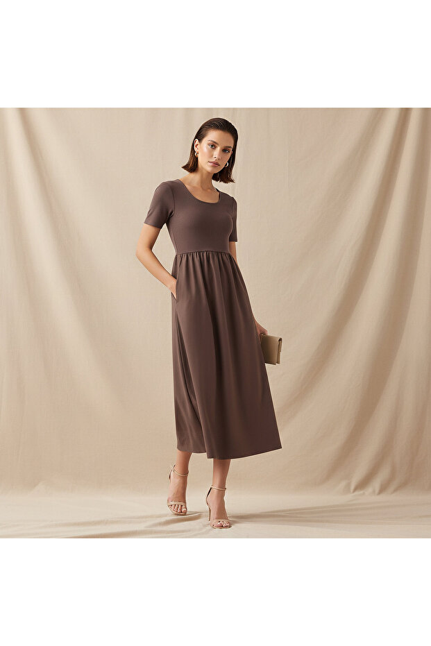 A-line Midi Dress with Ribbed Texture