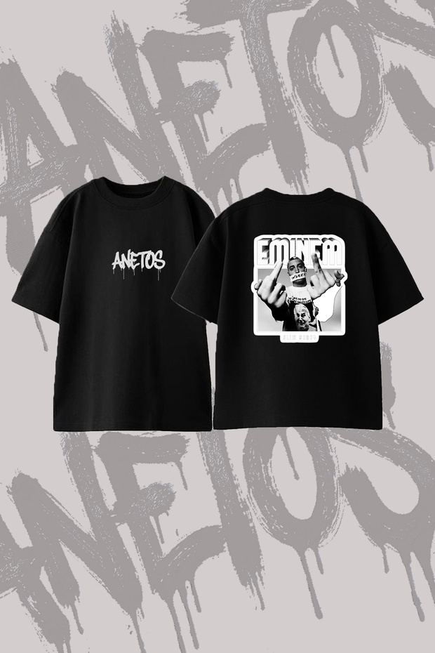 Eminem Slim Shady_3 Design Printed Oversize Crew Neck T-Shirt Black