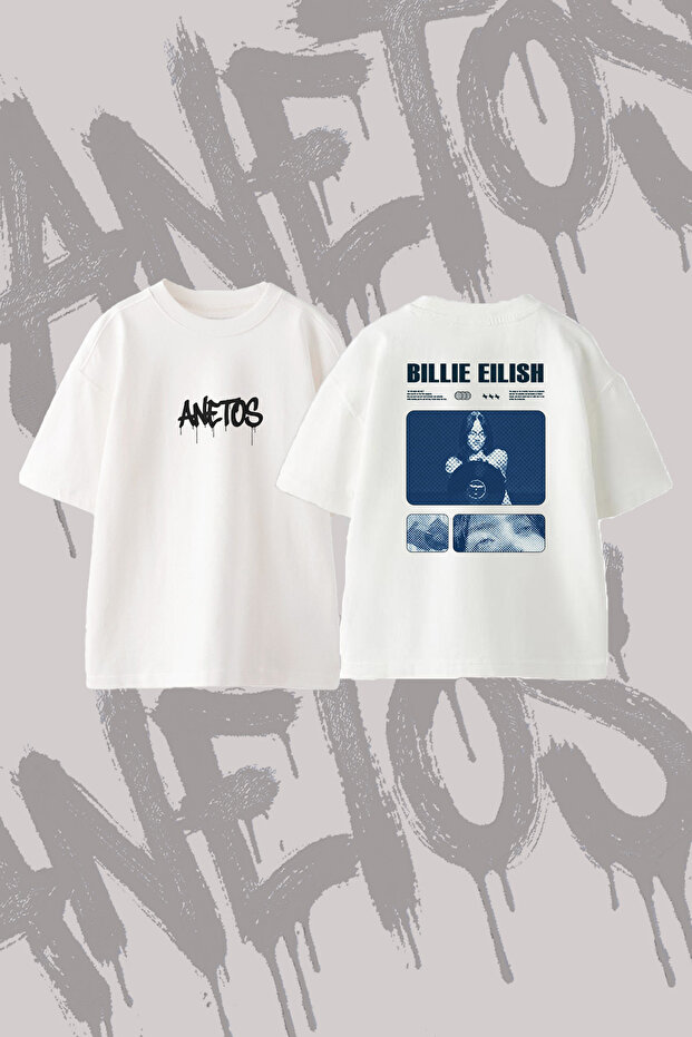 Billie Eilish_18 Design Printed Oversize Crew Neck T-Shirt White