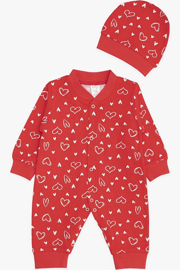 Baby Girl Jumpsuit Heart Patterned 0-3 Months-6 Months, Red