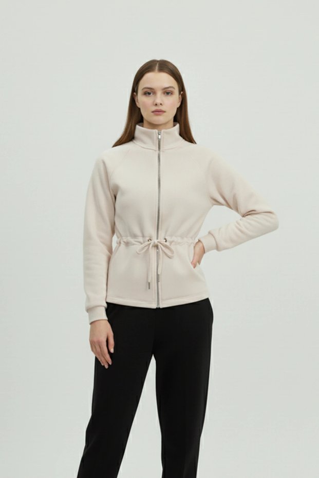Women's Knitted Woven Eyelet Corded Casual and Sporty Zippered Jacket