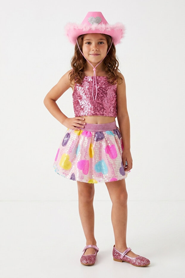 Pink Heart Sequin Girls' Skirt - Dena