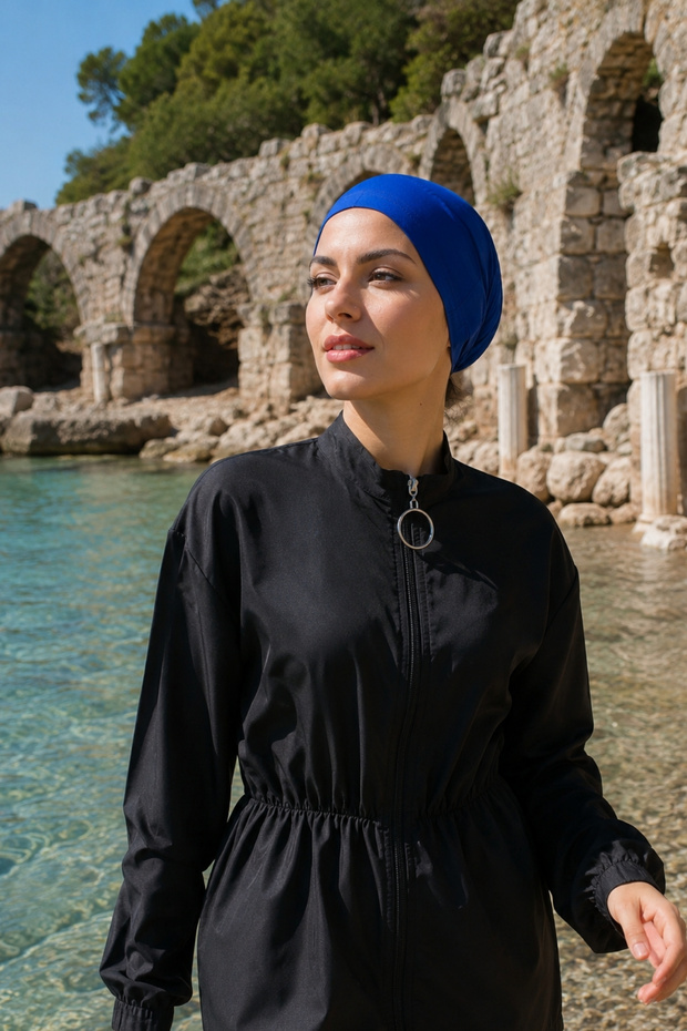 Women's Cobalt Blue Plain Hijab Bonnet Arm-26Y001033