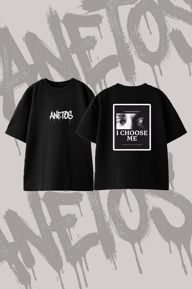 I Choose Me Design Printed Oversize Crew Neck T-Shirt Black