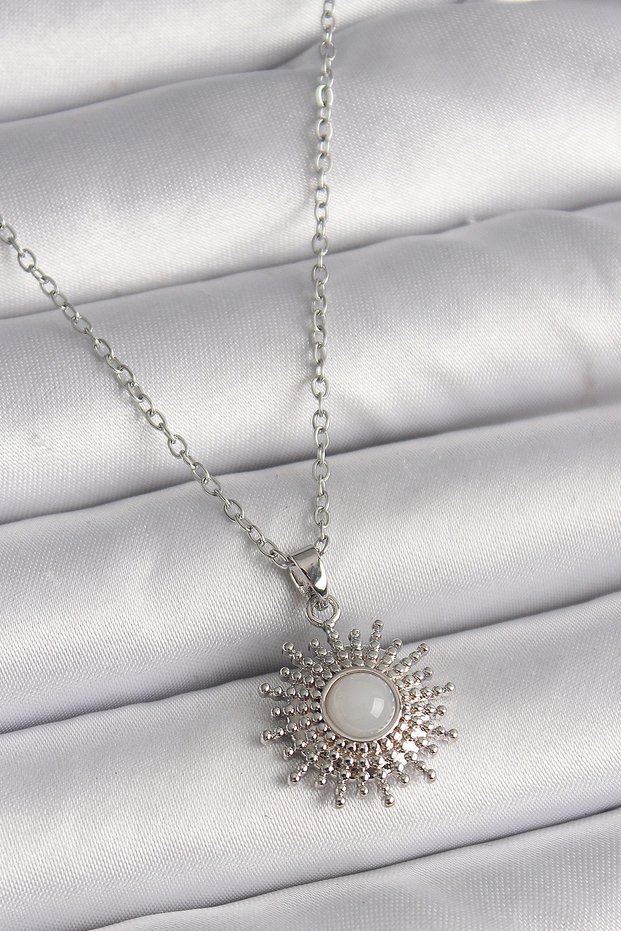316L Steel Silver Color Chain White Enamel Sun Model Women's Necklace