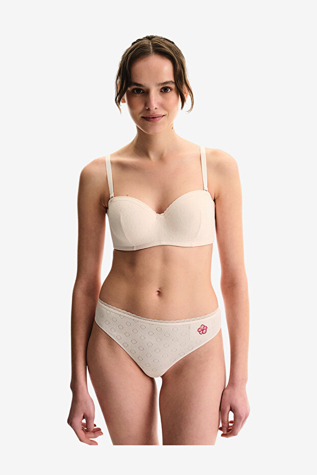 Women Lotus Pointel Cream/Pink Strapless Wired Bra