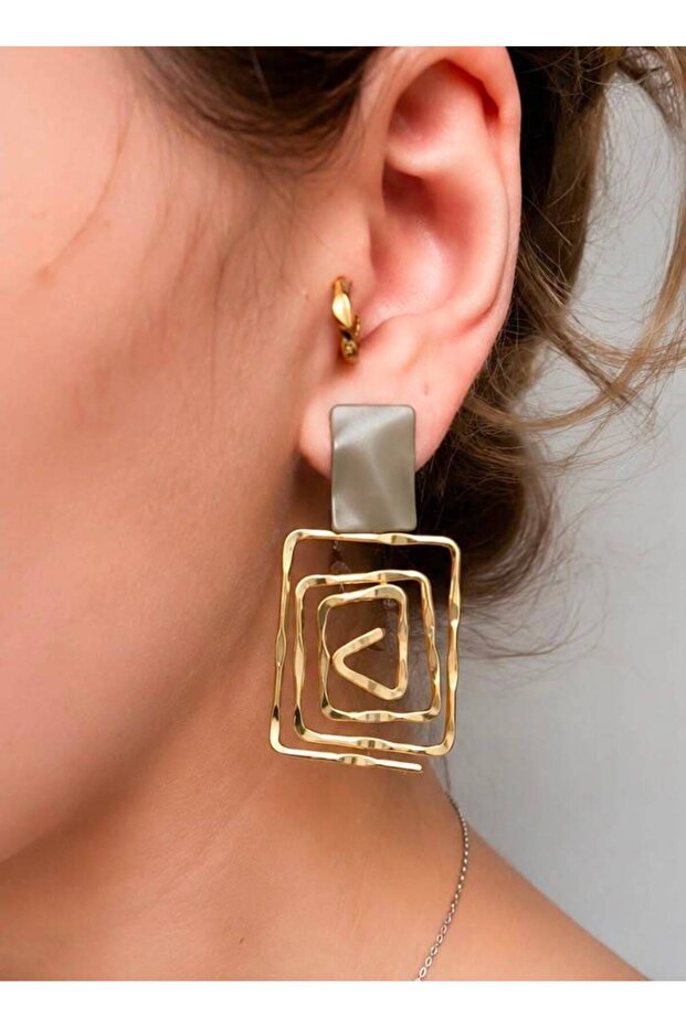 Retro Square Gold Color Steel Earrings