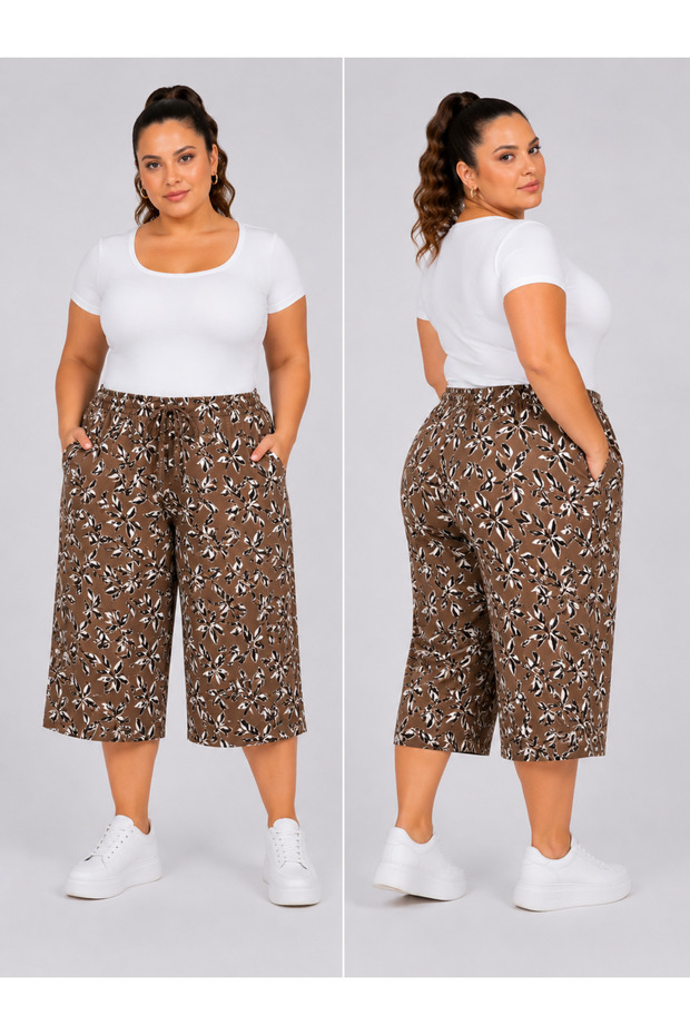 Trend Women's Floral Print Plus Size Elastic Pocket Shorts