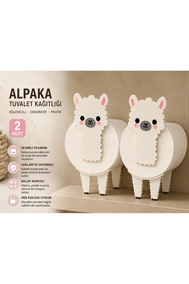 Alpaca Llama Toilet Paper Holder Fun Bathroom Organizer Decorative Roll Paper Holder Ornament 2 Pieces