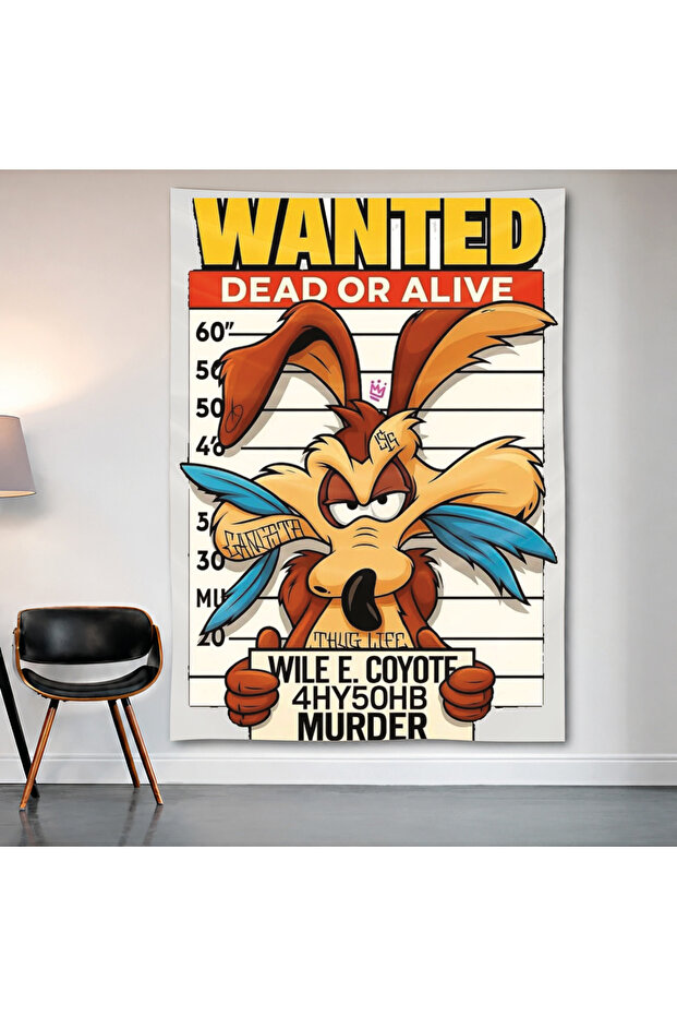 Wile E. Coyote Wanted Poster Wall Covering Wall Tapestry First Quality Satin Fabric Poster
