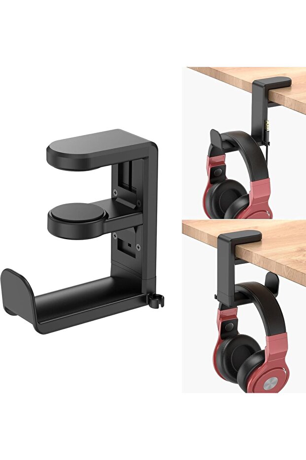 حامل سماعات الرأس، حامل لسماعات الألعاب، مشبك ذراع دوار قابل للتعديل، تصميم يثبت تحت المكتب، مناسب لجميع الأنواع