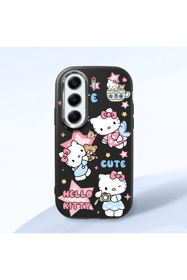 Tecno Camon 40 Compatible Case Camera Protector Black Silicone Couple Phone Case Kitty Pattern