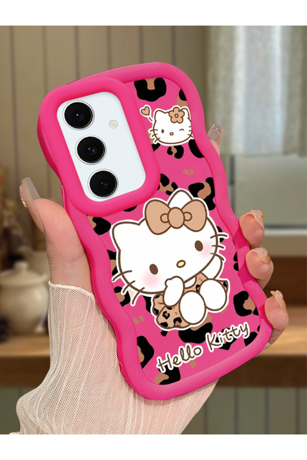 Samsung Galaxy S24 Fe Compatible Case with Camera Protector Red Silicone Couple Phone Case Kitty Pattern